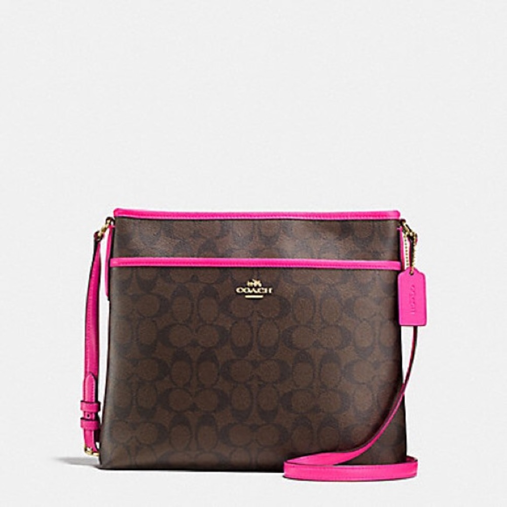 Coach crossbody brown and hot pink handbag purse